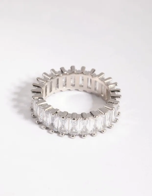 Rhodium Diamond Simulant Baguette Ring sold by lovisa