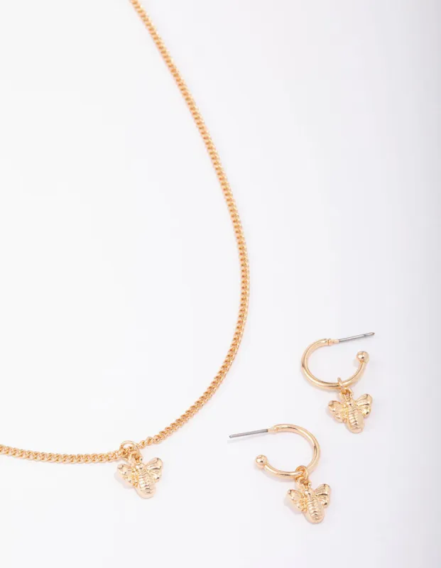 Gold Mini Bee Necklace & Earring Jewellery Set sold by lovisa