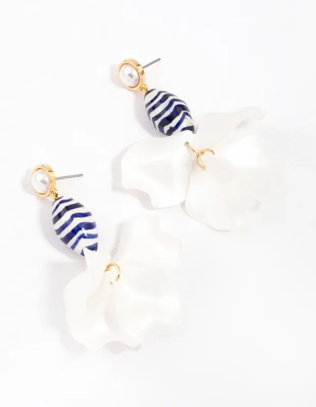 Gold Pearly Petal Drop Earrings sold by lovisa