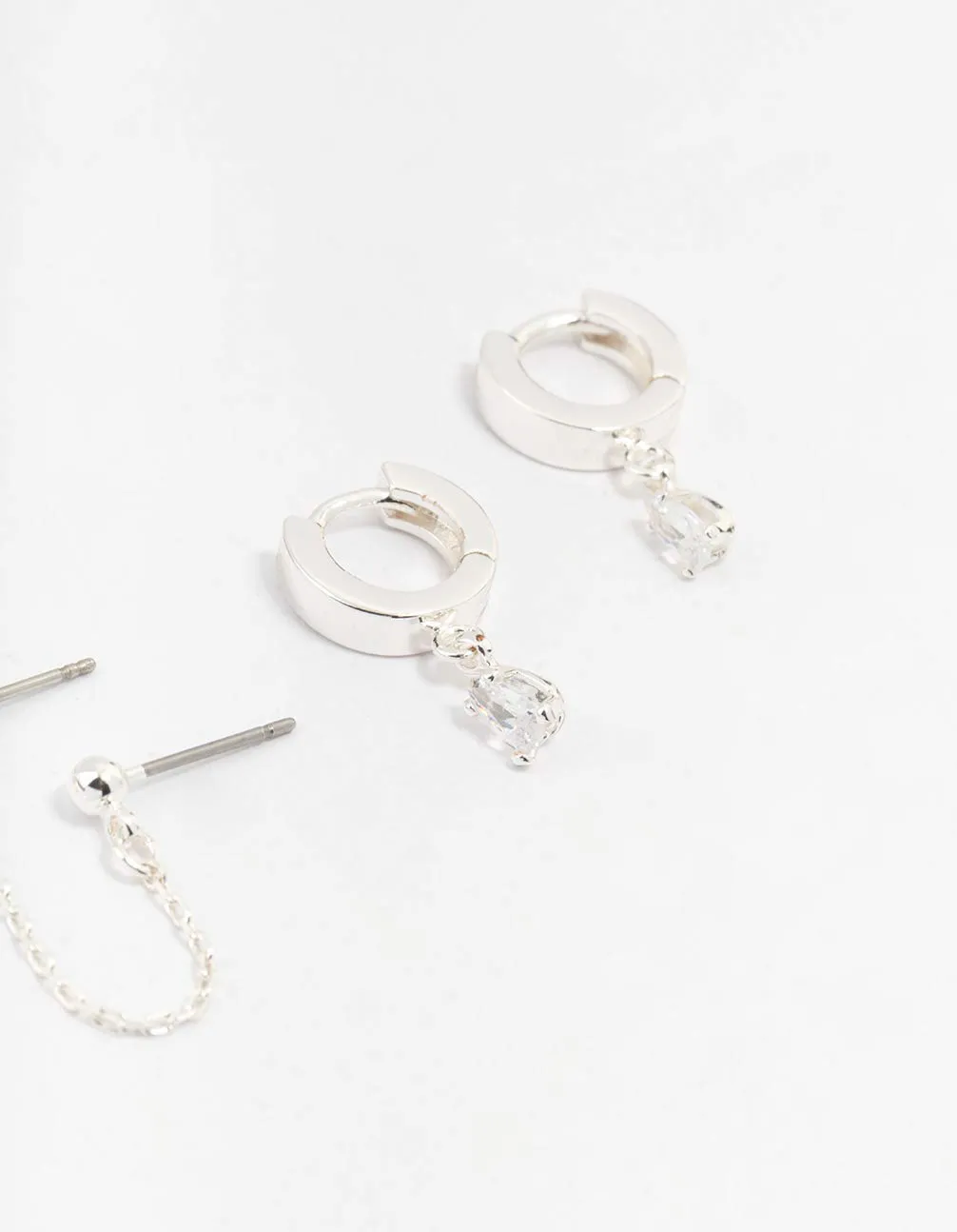 Silver Cubic Zirconia Chain Stud & Hoop Earrings 3-Pack sold by lovisa product image thumbnail 3