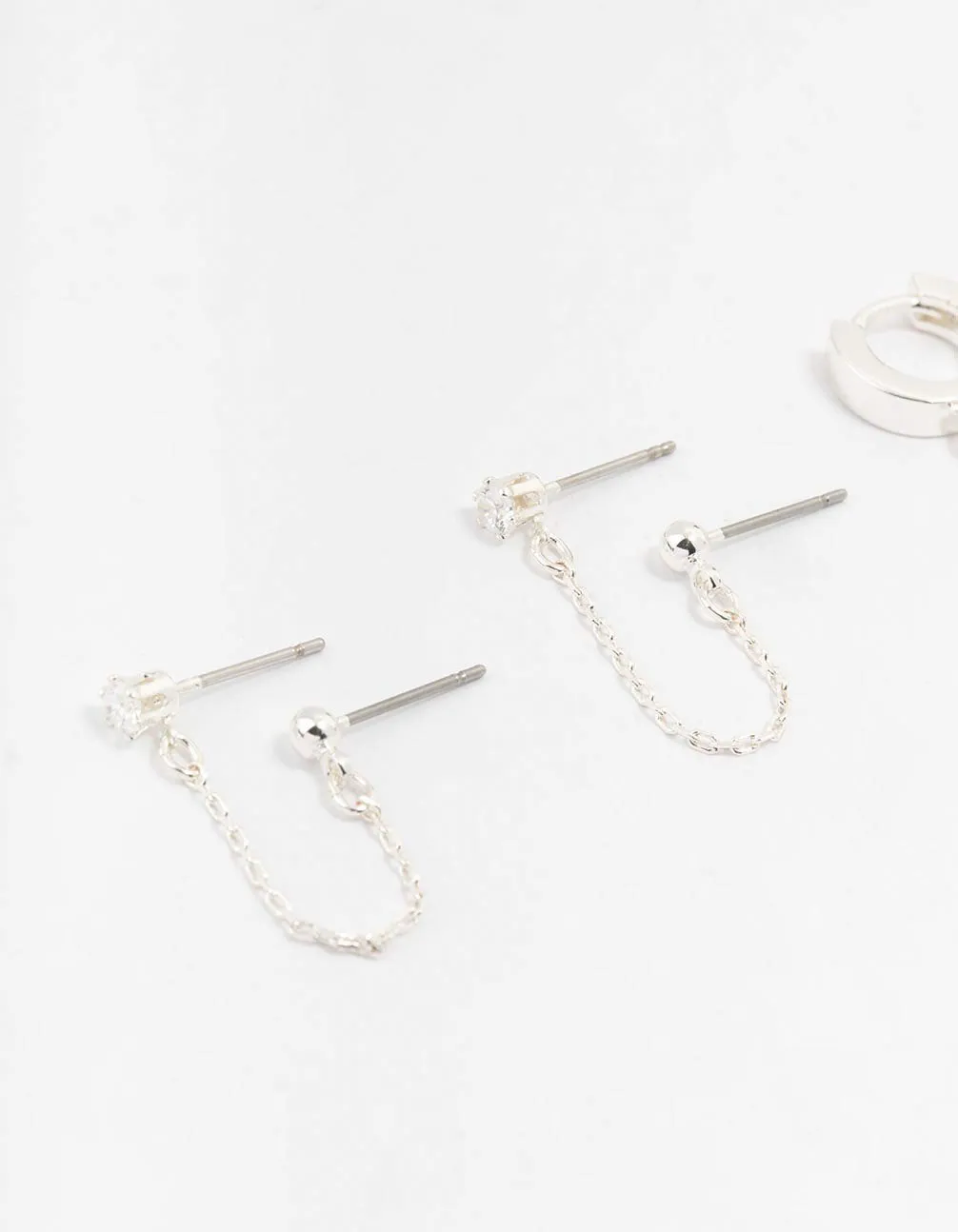 Silver Cubic Zirconia Chain Stud & Hoop Earrings 3-Pack sold by lovisa product image thumbnail 2