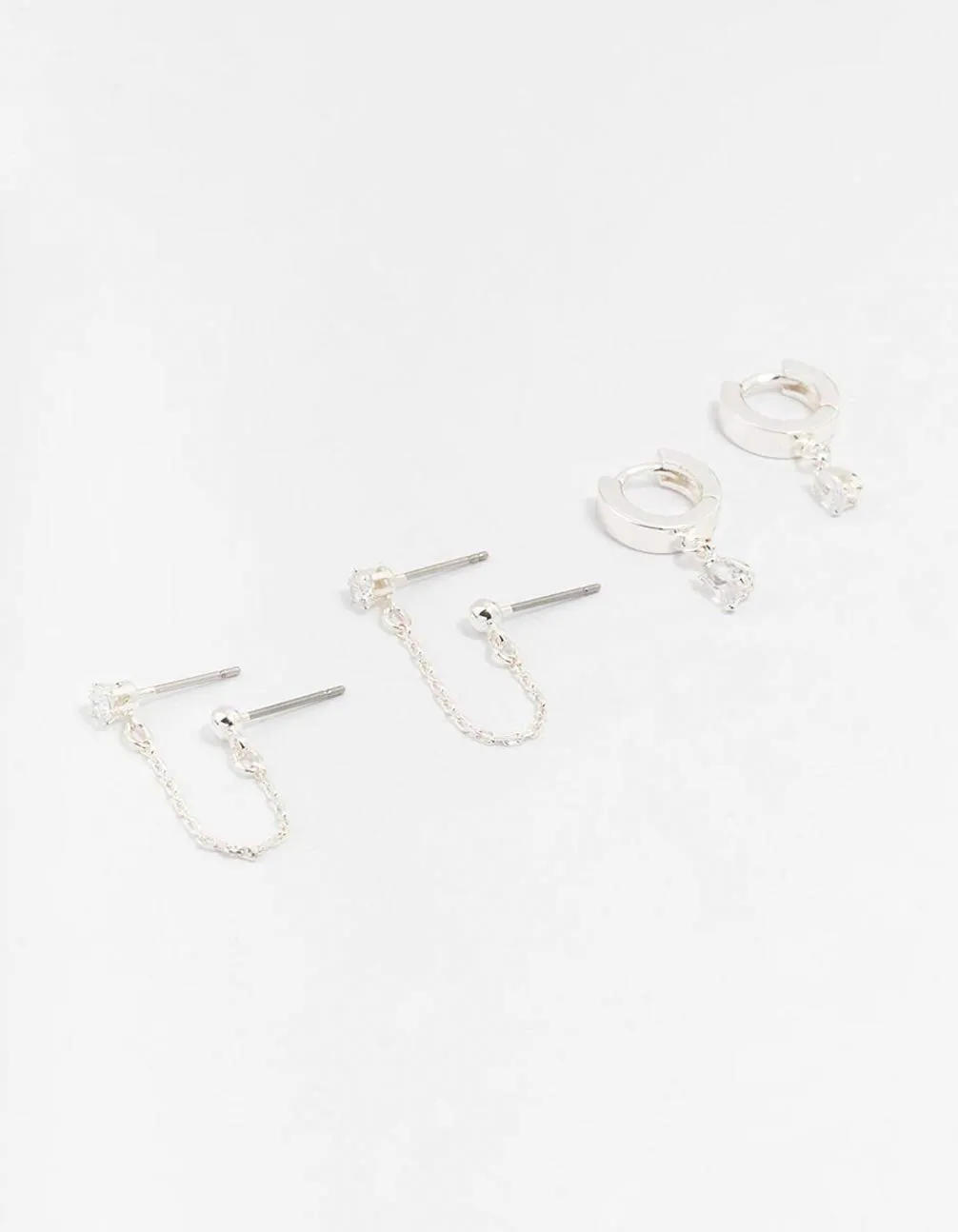 Silver Cubic Zirconia Chain Stud & Hoop Earrings 3-Pack sold by lovisa