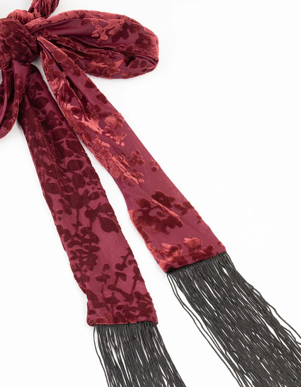 Burgundy Devore Velvet Fabric Fringe Scarf sold by lovisa product image thumbnail 3
