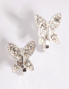 Silver Diamante Butterfly Clip On Earrings sold by lovisa