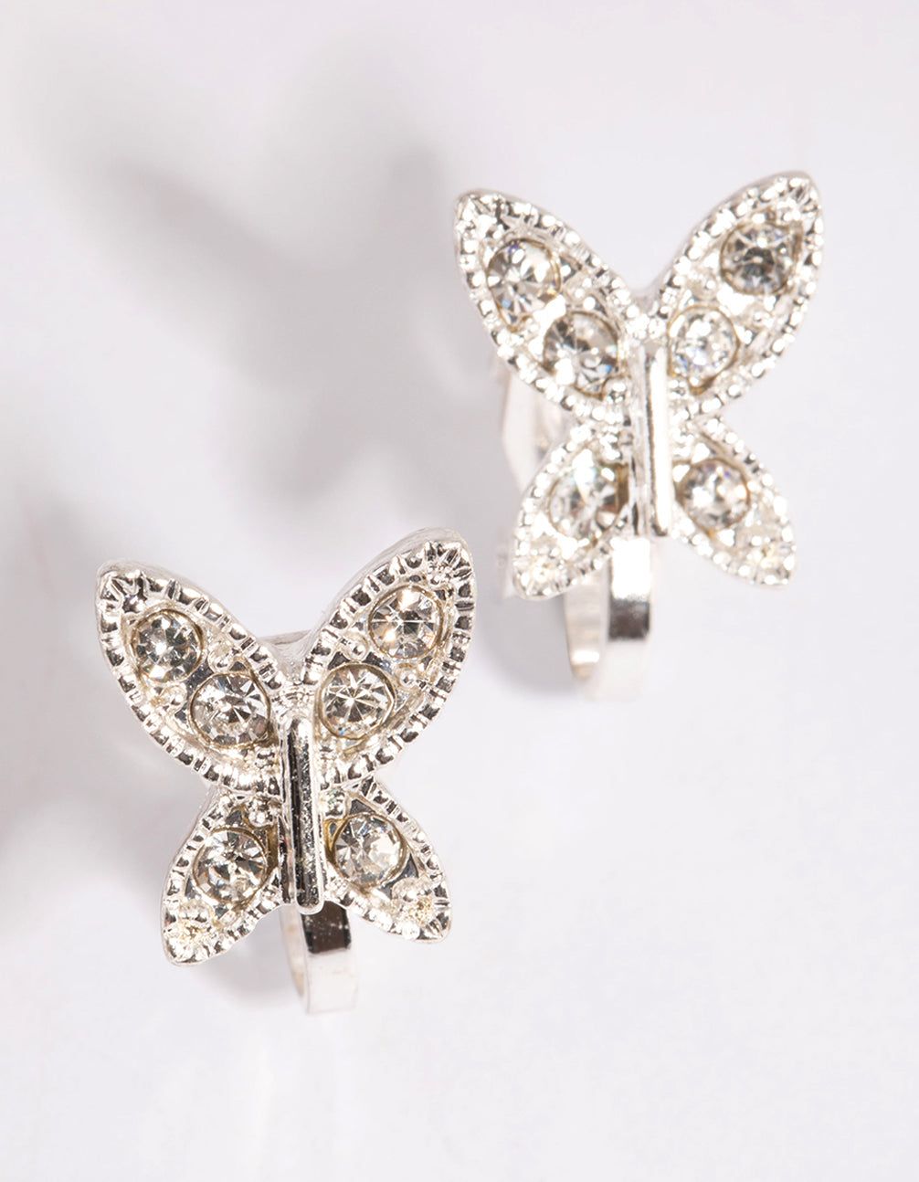 Silver Diamante Butterfly Clip On Earrings sold by lovisa
