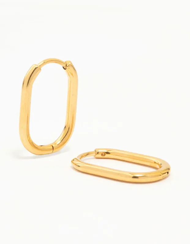Gold Plated Surgical Steel Rounded Rectangular Hoop Earrings sold by lovisa