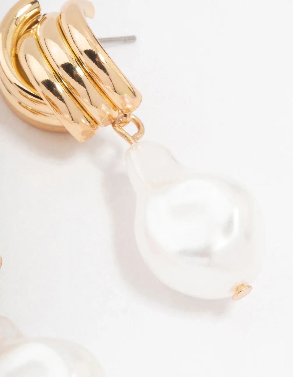 Gold Ribbed Cross Pearl Drop Earrings sold by lovisa product image thumbnail 3