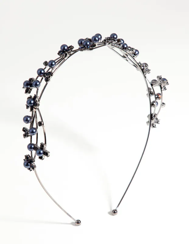 Gun Metal Wire Pearl Crystal Headband sold by lovisa