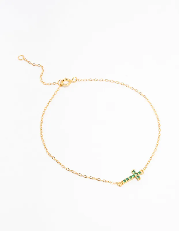 Gold Plated Sterling Silver Cubic Zirconia Cross Bracelet sold by lovisa