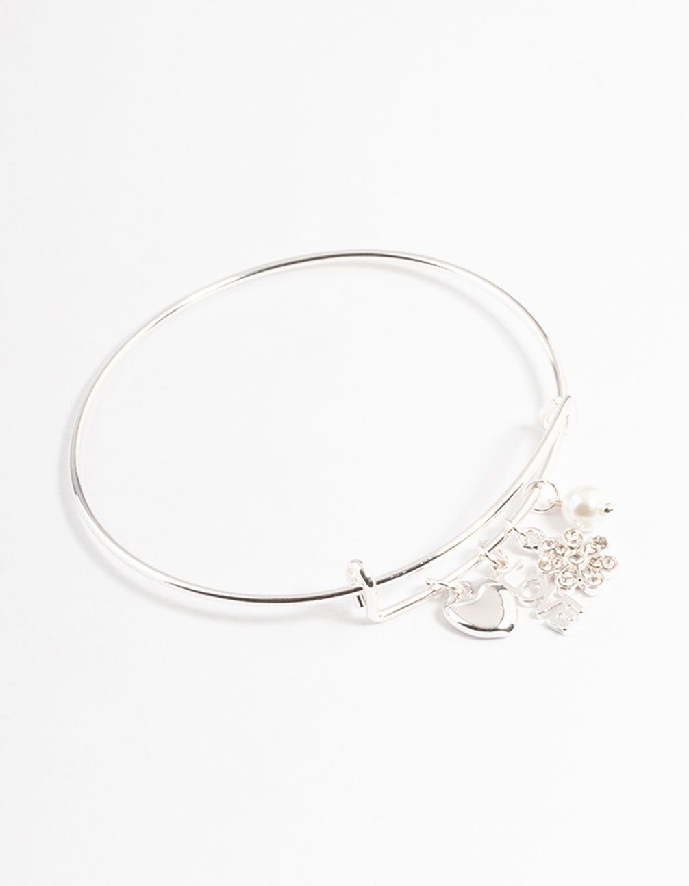 Silver Love Mix Charm Bangle sold by lovisa