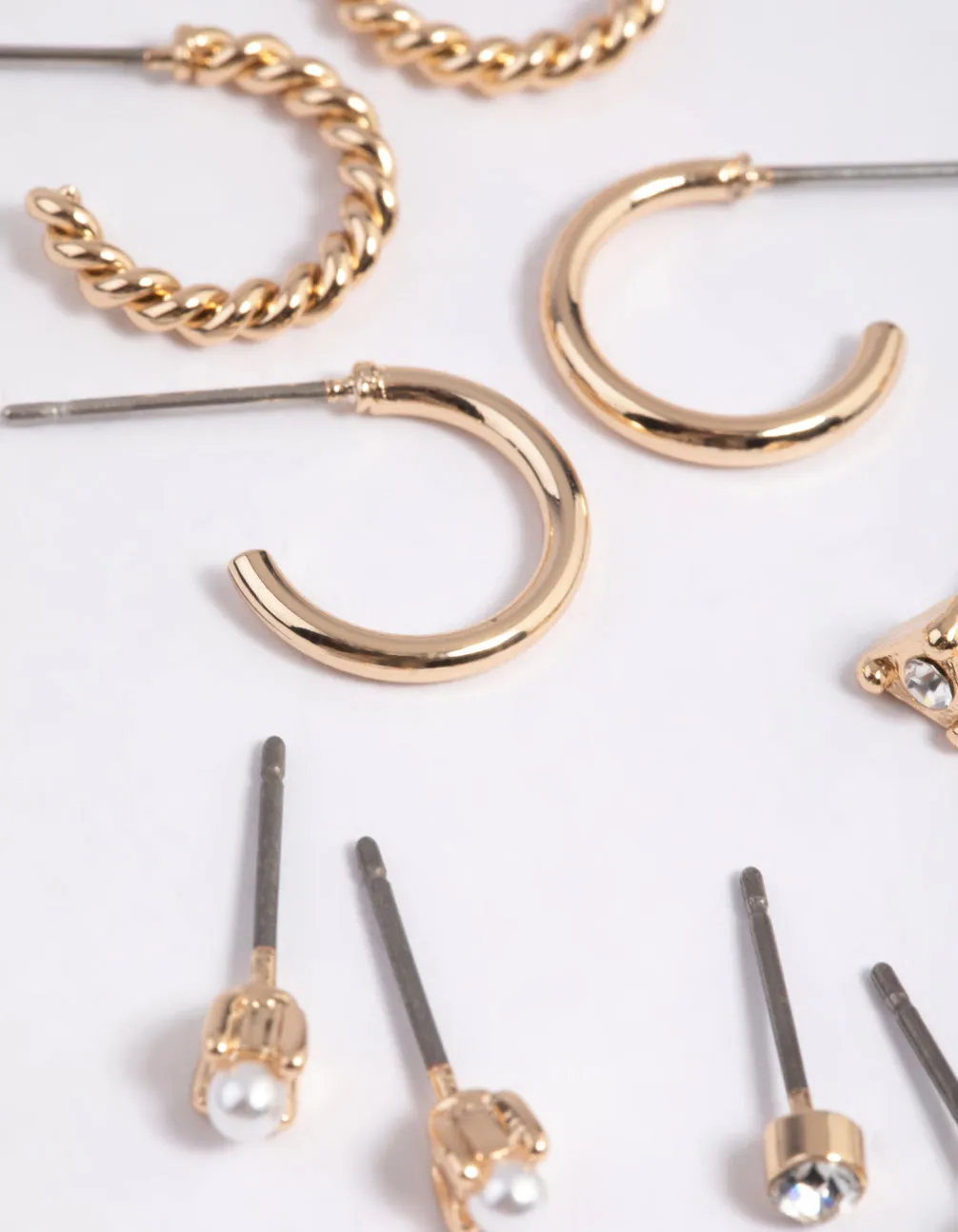Gold Pearl Stud & Huggie Hoop Earring 8-Pack sold by lovisa product image thumbnail 2