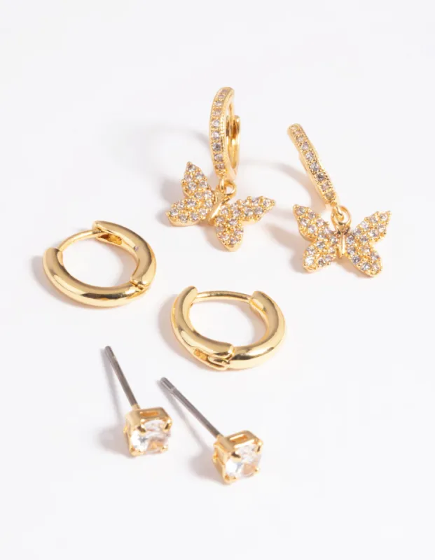 Gold Plated Cubic Zirconia Butterfly Earring Stack 6-Pack sold by lovisa