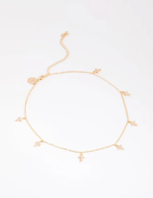 Gold Crystal Cross Choker sold by lovisa