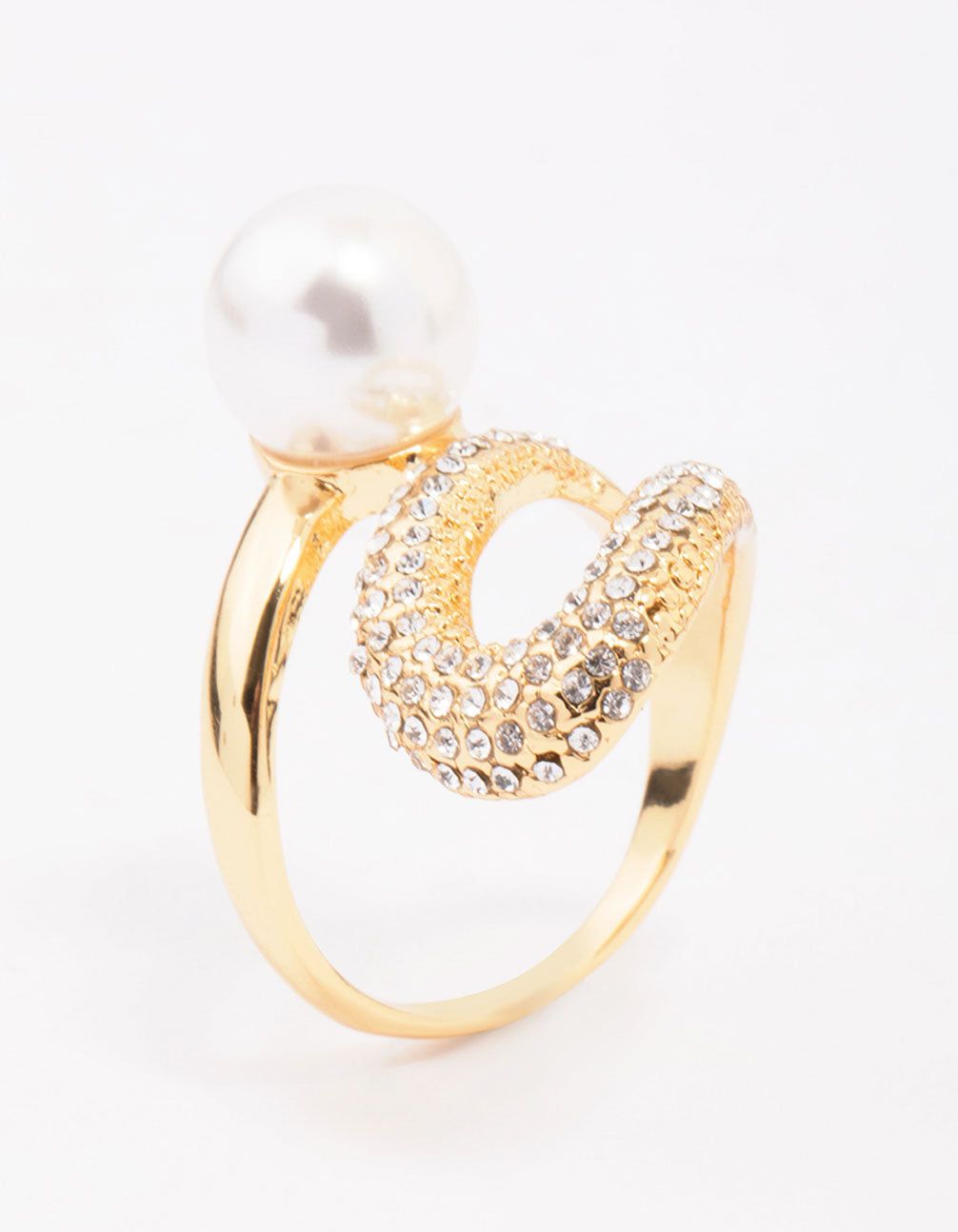 Gold Plated Pave Pearl Cocktail Ring sold by lovisa