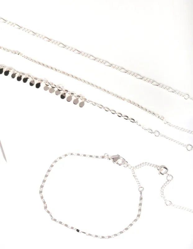 Silver Diamante Drop Charm Bracelet & Anklet 4-Pack sold by lovisa