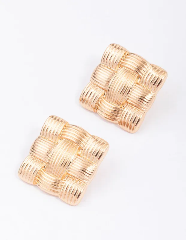 Gold Quilted Square Stud Earrings sold by lovisa