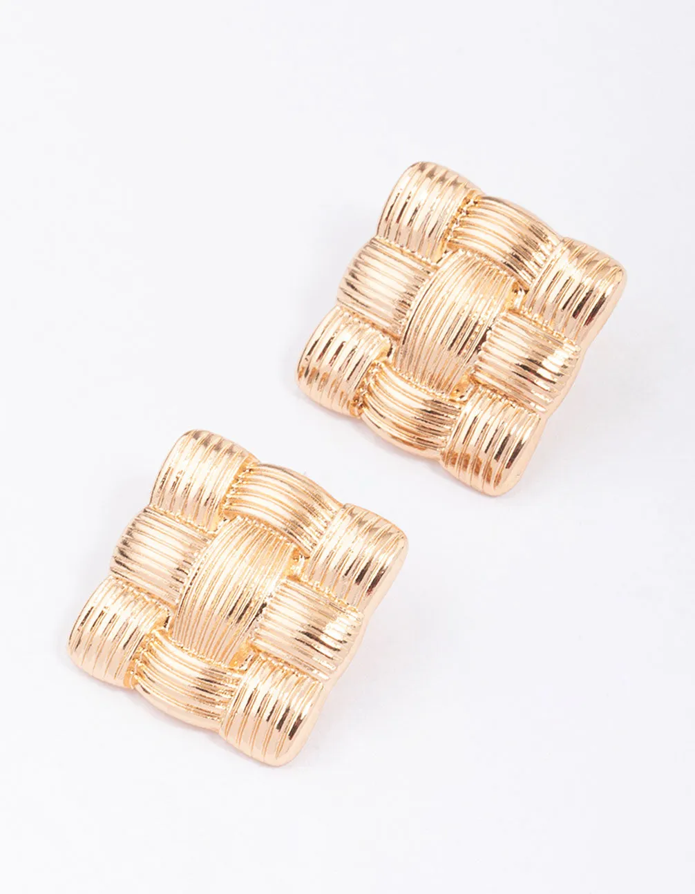 Gold Quilted Square Stud Earrings sold by lovisa