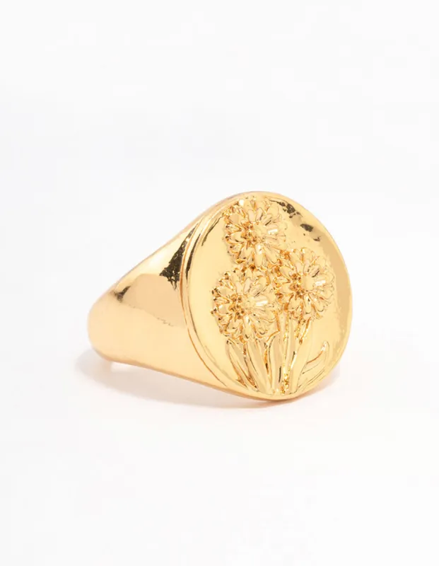 Gold Plated Floral Signet Ring sold by lovisa