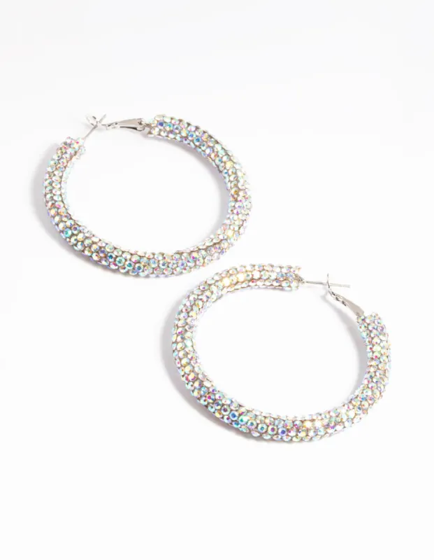 Rhodium 40mm Encrusted Hoop Earring sold by lovisa
