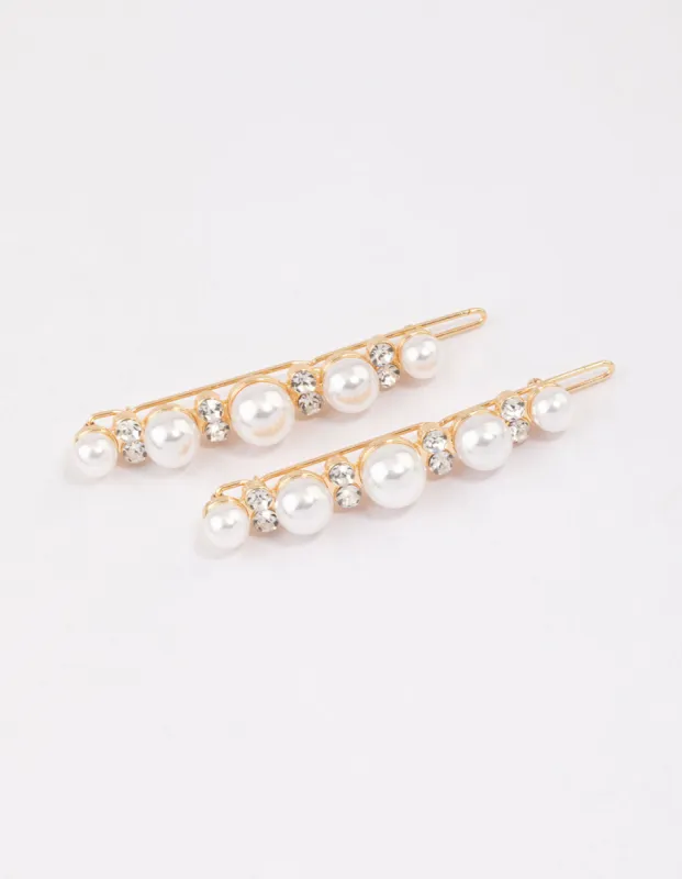 Gold Pearl & Diamante Hair Slide Pack sold by lovisa