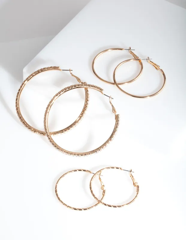 Gold Statement Diamante Hoop Pack sold by lovisa