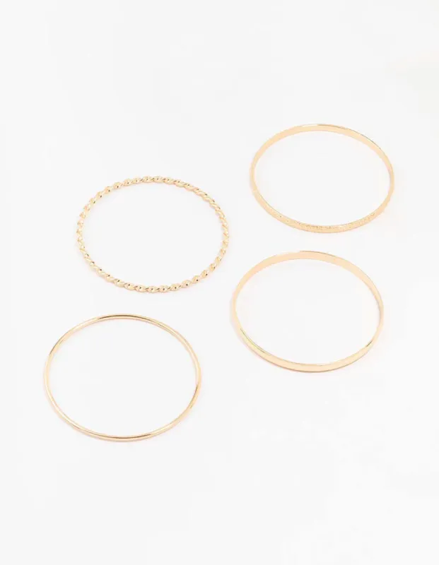 Gold Twisted Bangle Bracelets 4-Pack sold by lovisa