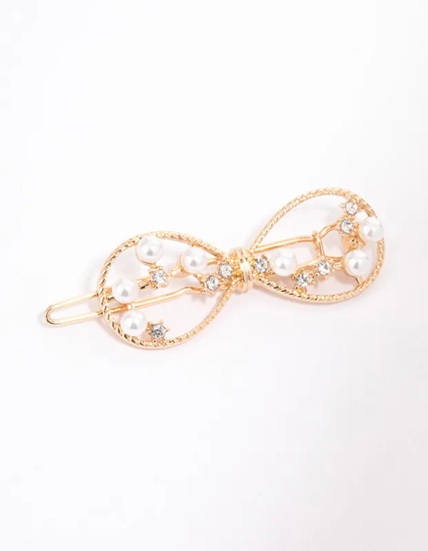 Gold Dainty Pearl Open Bow Clip sold by lovisa