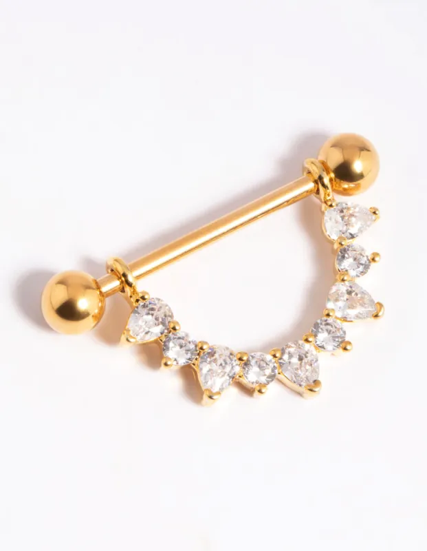 Gold Plated Titanium Cubic Zirconia Nipple Bar sold by lovisa