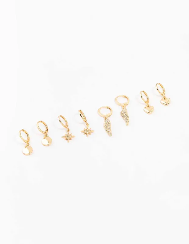 Gold Diamante Mixed Huggie Earrings 4-Pack sold by lovisa