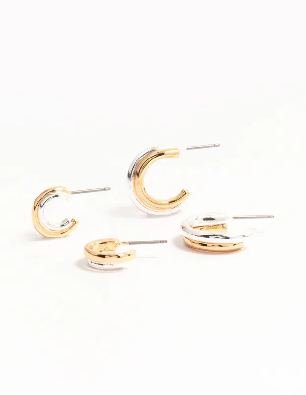 Mixed Metals Silver & Gold Plated Huggie Hoop Earrings 2-Pack sold by lovisa