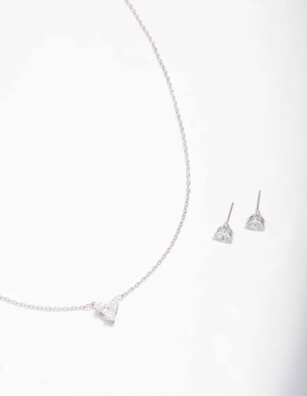 Silver Triangular Diamante Necklace & Earring Jewellery Set sold by lovisa