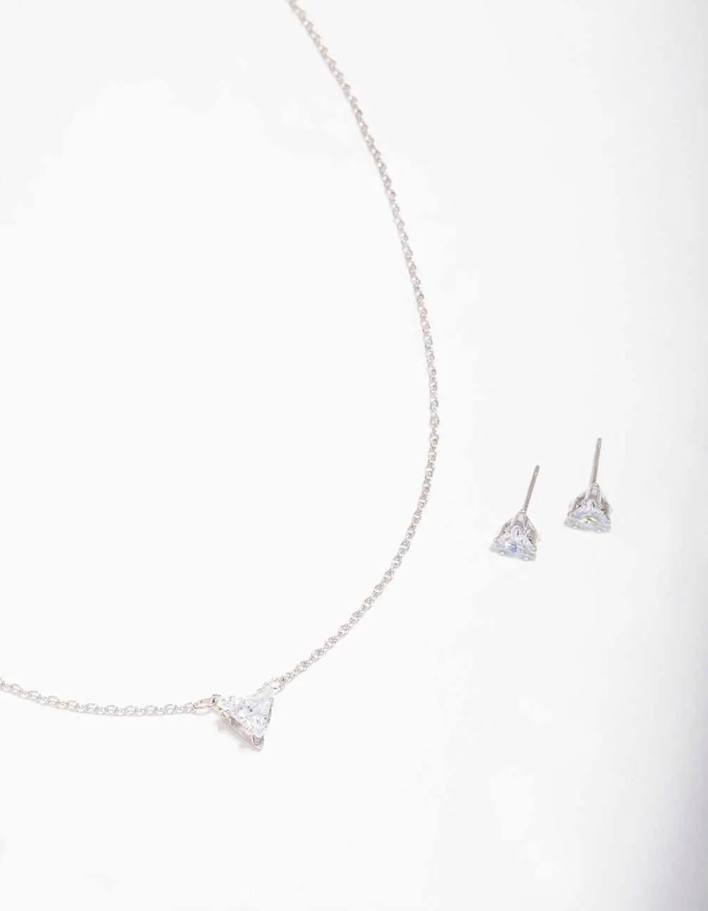 Silver Triangular Diamante Necklace & Earring Jewellery Set sold by lovisa