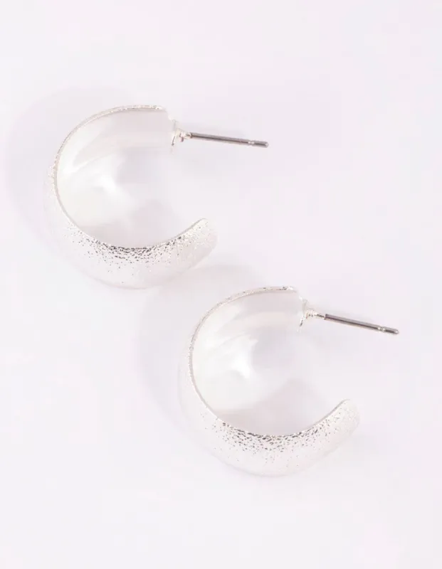 Silver Sandblasted Chubby Hoop Earrings sold by lovisa