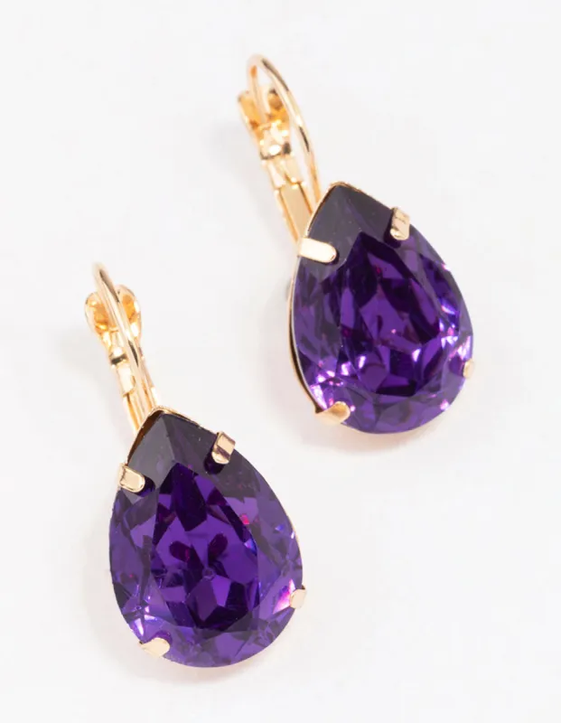 Gold Purple Pear Crystal Drop Earrings sold by lovisa