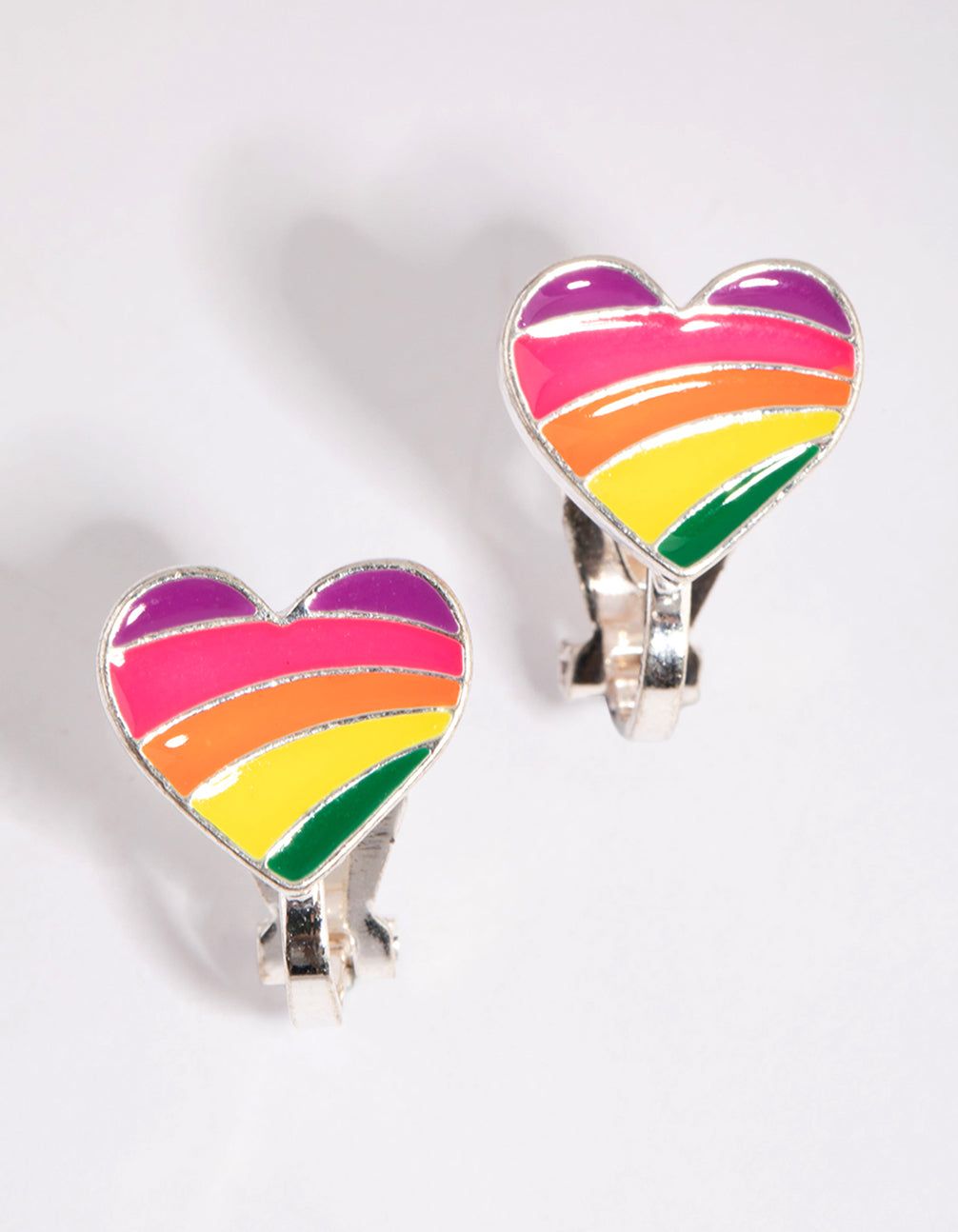 Silver Rainbow Heart Clip-On Earrings sold by lovisa
