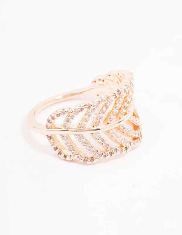 Rose Gold Leaf Band Cubic Zirconia Ring sold by lovisa