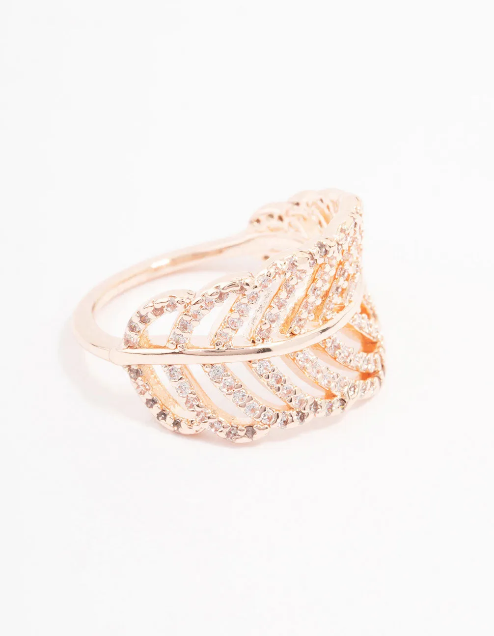 Rose Gold Leaf Band Cubic Zirconia Ring sold by lovisa