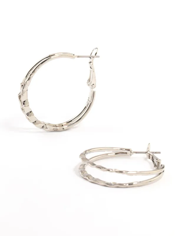 Hammered Silver Double Hoop Earrings sold by lovisa