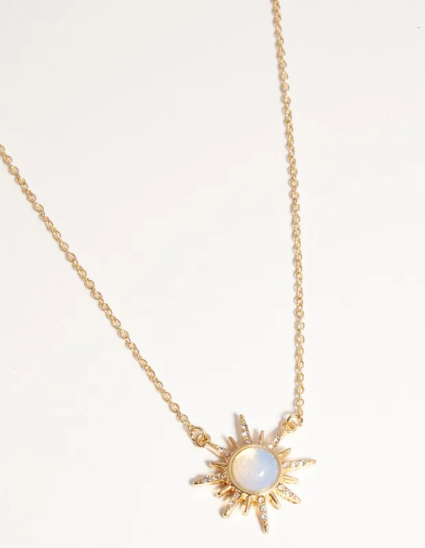 Gold Plated Diamante & Moonstone Sun Necklace sold by lovisa