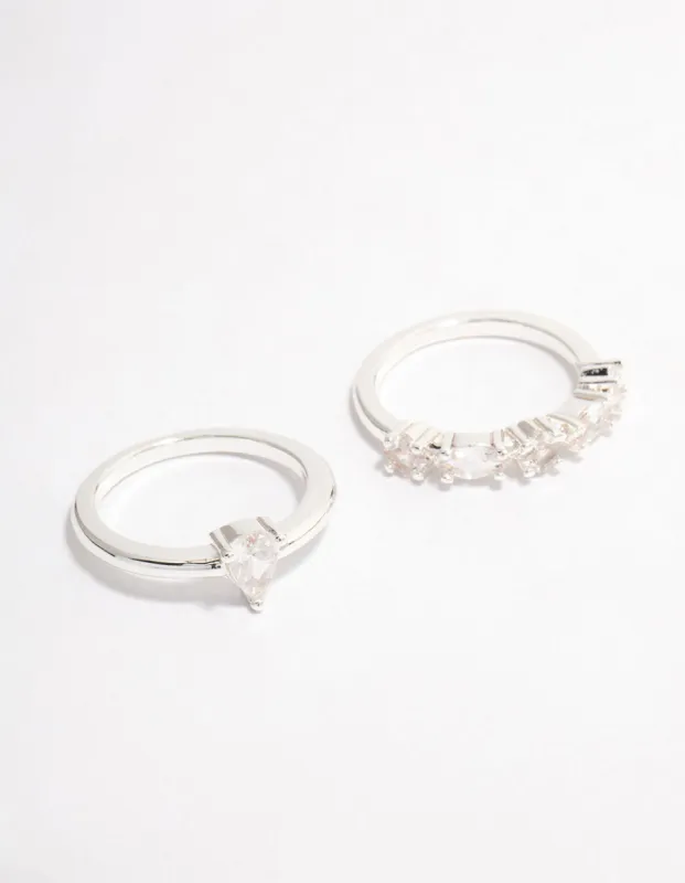 Silver Plated Alternating Pear Stacking Rings sold by lovisa
