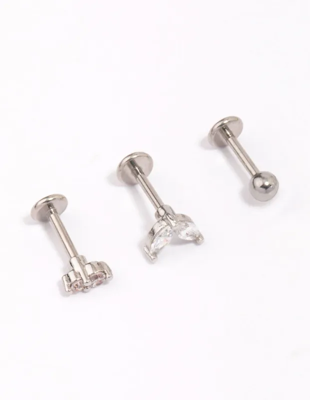 Surgical Steel Cubic Zirconia Double Marquise Flat Back 3-Pack sold by lovisa