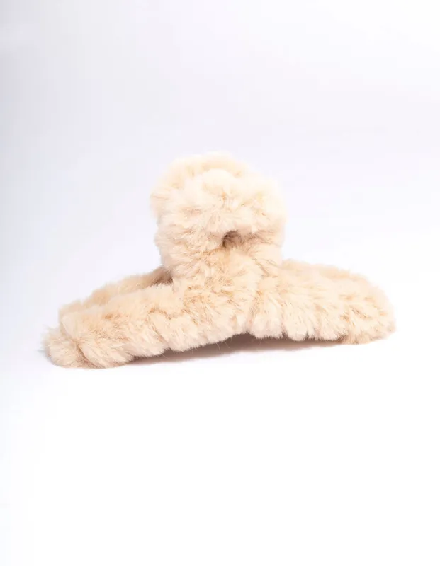 Neutral Faux Fur Hair Claw Clip sold by lovisa