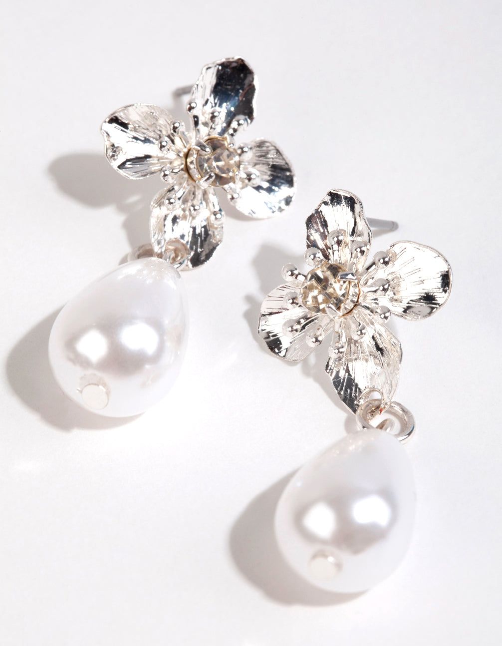 Silver Flower Pearl Drop Earrings sold by lovisa