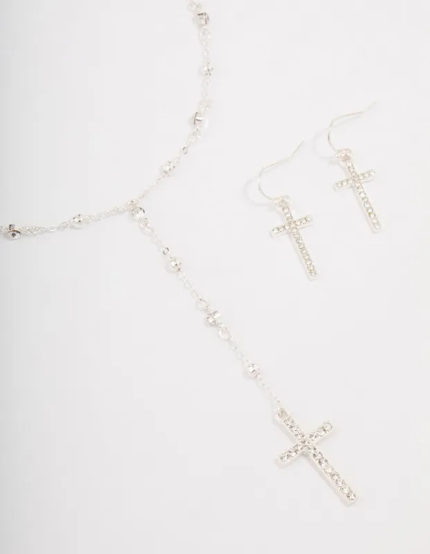 Silver Beaded Cross Jewellery Set sold by lovisa