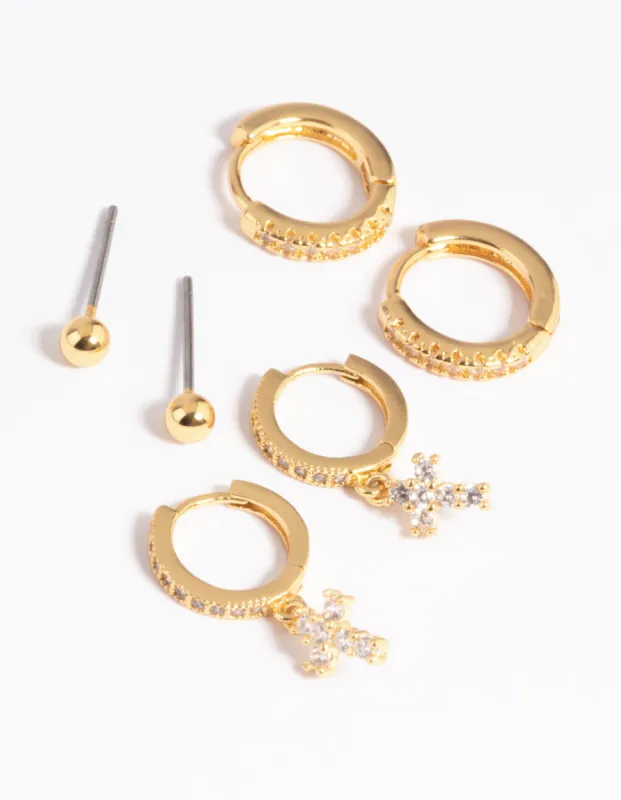 Gold Plated Cubic Zirconia Pave Cross Earring Stack 6-Pack sold by lovisa