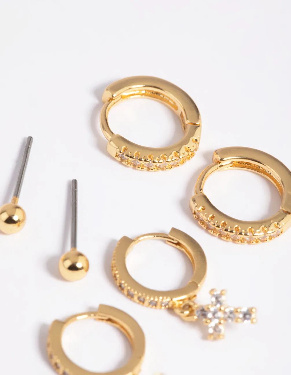 Gold Plated Cubic Zirconia Pave Cross Earring Stack 6-Pack sold by lovisa product image thumbnail 2