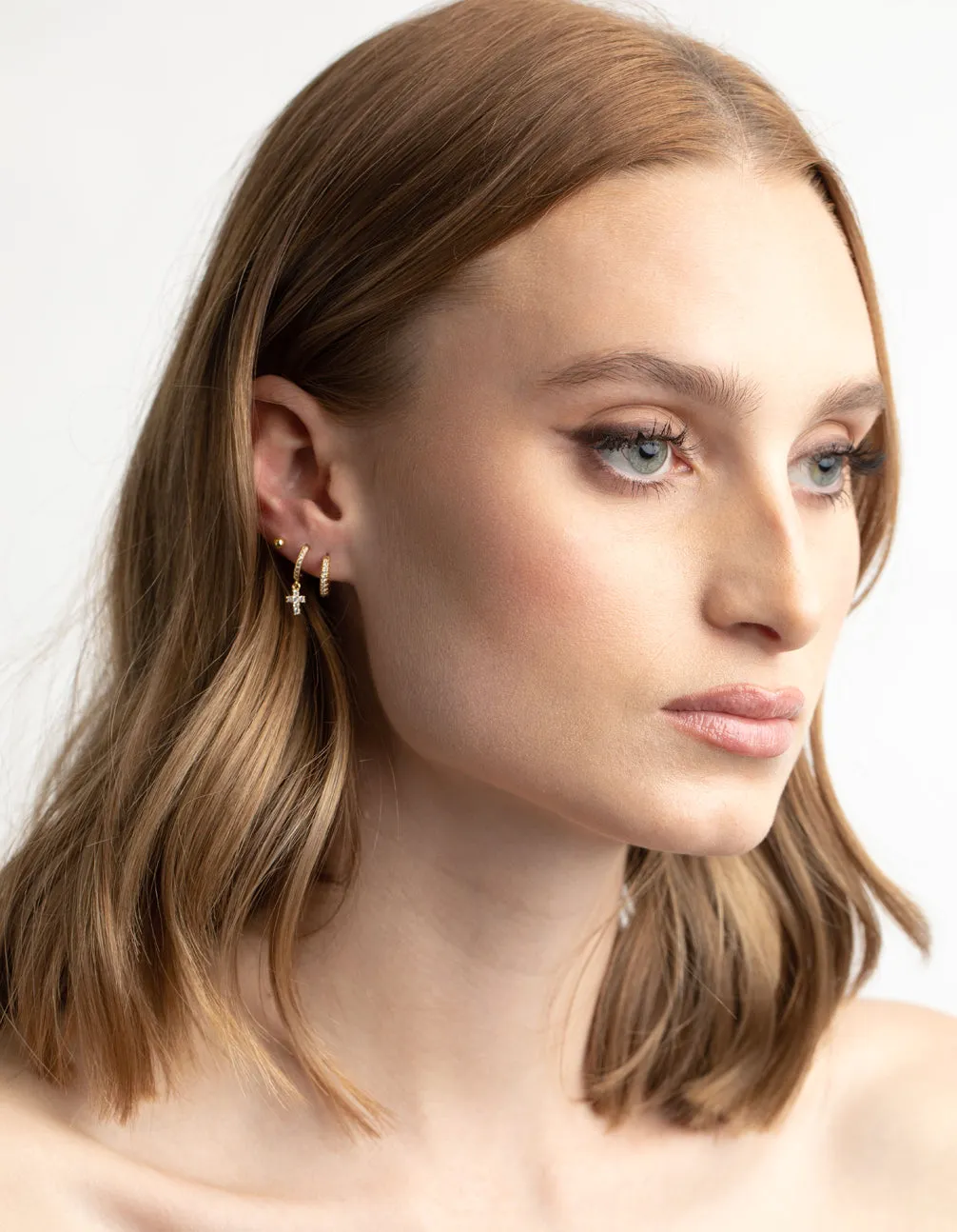 Gold Plated Cubic Zirconia Pave Cross Earring Stack 6-Pack sold by lovisa product image thumbnail 4