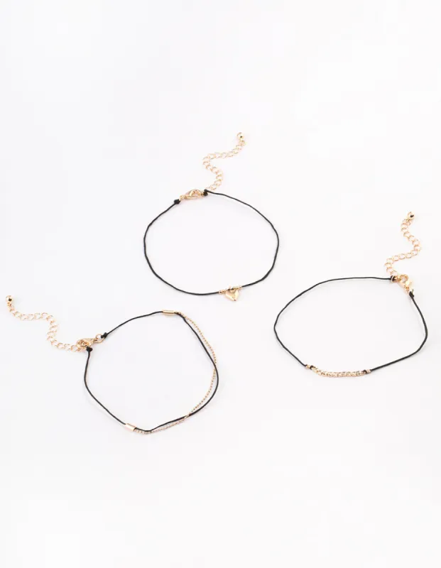 Gold Cord Puffy Heart Anklet Pack sold by lovisa