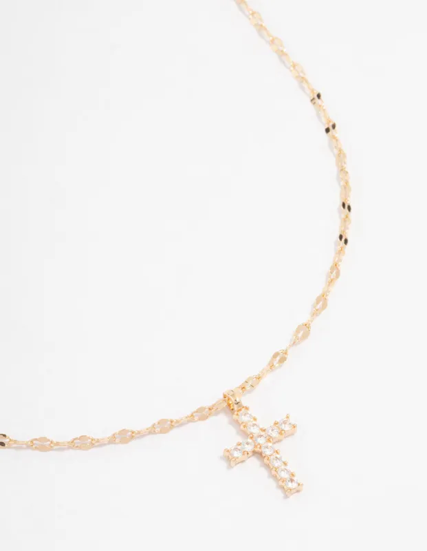 Gold Bezel Diamante Cross Pendant Necklace sold by lovisa