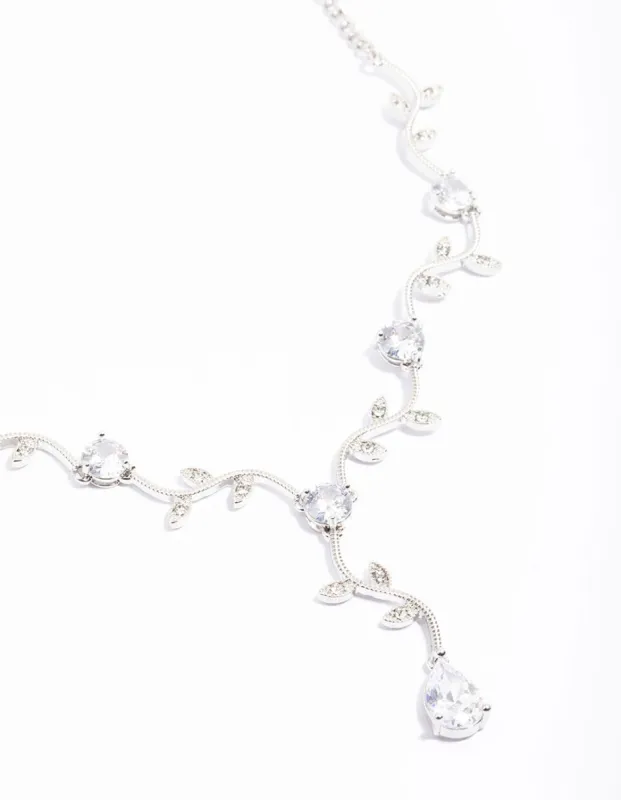 Silver Cubic Zirconia Floral Teardrop Y-Shape Necklace sold by lovisa